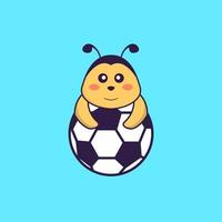 schattige bij voetballen. dierlijk beeldverhaalconcept geïsoleerd. kan worden gebruikt voor t-shirt, wenskaart, uitnodigingskaart of mascotte. platte cartoonstijl vector