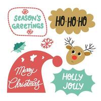 Kerstmis stickers set. winter feestelijk citaten. schattig vakantie insignes, belettering, tekening citaten, stickers. vector illustratie.