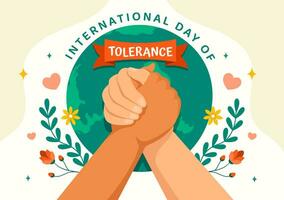 Internationale dag voor tolerantie vector illustratie Aan november 16 met Holding handen van verschillend huid kleur voor menselijk solidariteit in vlak tekenfilm