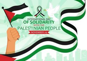 Internationale dag van solidariteit met de Palestijn mensen vector illustratie Aan 29 november met golvend vlag in in vlak tekenfilm groen achtergrond