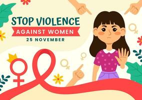 Internationale dag voor de eliminatie van geweld tegen Dames vector illustratie Aan 25 november met meisjes en bloem achtergrond tekenfilm ontwerp