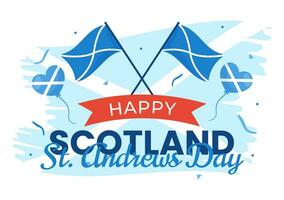 gelukkig st andrew dag vector illustratie Aan 30 november met Schotland vlag in nationaal vakantie viering vlak tekenfilm blauw achtergrond ontwerp