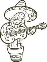 grappig Mexicaans cactus spelen gitaar vector