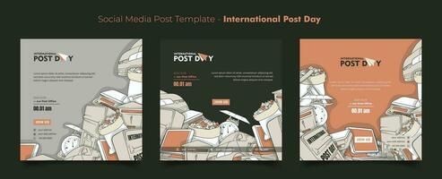 sociaal media post sjabloon met tekening kunst achtergrond ontwerp voor wereld post dag campagne ontwerp vector
