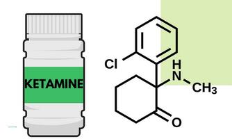 ketamine medisch fles van geneesmiddel dissociatief verdoving gebruikt voor inductie en onderhoud van anesthesie. vector illustratie