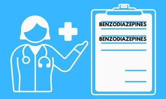 benzodiazepinen. benzodiazepinen pillen in rx voorschrift drug fles vector illustratie