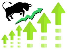 stier en beer markt neiging in crypto valuta of aandelen. handel aandelenbeurs, groen omhoog of rood naar beneden pijlen grafiek. cryptogeld prijs tabel vector. vector