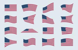 reeks van verschillend Amerikaans vlaggen in verschillend poseert. Verenigde Staten van Amerika vlag vector illustratie.