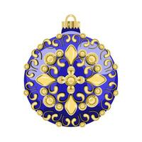 blauw Kerstmis bal met goud ornamenten geïsoleerd Aan wit achtergrond. vector