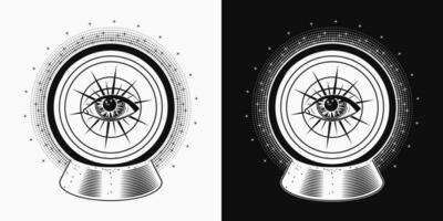 zwart en wit magie bal met allemaal zien oog vector