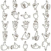 verzameling van lijn kunst icoon illustraties van divers zombie hand- poses en symbolen vector