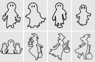 silhouet van een halloween heks en geest bundel vector