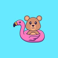 schattige rat met flamingo boei. dierlijk beeldverhaalconcept geïsoleerd. kan worden gebruikt voor t-shirt, wenskaart, uitnodigingskaart of mascotte. platte cartoonstijl vector