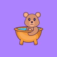 schattige rat die een bad neemt in de badkuip. dierlijk beeldverhaalconcept geïsoleerd. kan worden gebruikt voor t-shirt, wenskaart, uitnodigingskaart of mascotte. platte cartoonstijl vector