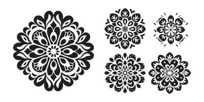traditioneel oekraïens bloemen Arabisch, zwart en wit bloem icoon clip art, in de stijl van Victor vasarely vector
