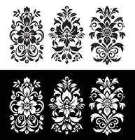 zwart en wit sier- patroon, in de stijl van symbolisch bloem, stoutmoedig nog bevallig, Reserve en elegant penseelvoering, stencil-gebaseerd vector