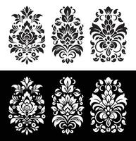 zwart en wit sier- patroon, in de stijl van symbolisch bloem, stoutmoedig nog bevallig, Reserve en elegant penseelvoering, stencil-gebaseerd vector