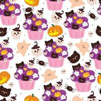halloween naadloos patroon met tekenfilm spookachtig koekje, geest, en halloween element. schattig halloween behang voor vakantie thema, geschenk inpakken papier vector