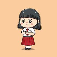 Indonesisch leerling elementair school- schattig kawaii meisje karakter vector