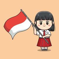 Indonesisch leerling elementair school- schattig kawaii meisje karakter vector