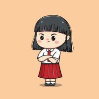 Indonesisch leerling elementair school- gevoel boos schattig kawaii meisje karakter vector