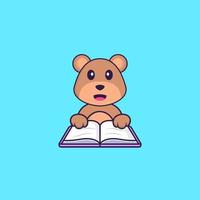 schattige beer die een boek leest. dierlijk beeldverhaalconcept geïsoleerd. kan worden gebruikt voor t-shirt, wenskaart, uitnodigingskaart of mascotte. platte cartoonstijl vector