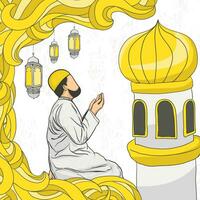 eid mubarak achtergrond met hand- getrokken illustratie vector