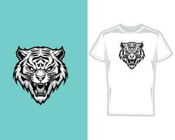 turkoois en wit tijger hoofd t-shirt ontwerp vector