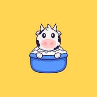 schattige koe die een bad neemt in de badkuip. dierlijk beeldverhaalconcept geïsoleerd. kan worden gebruikt voor t-shirt, wenskaart, uitnodigingskaart of mascotte. platte cartoonstijl vector