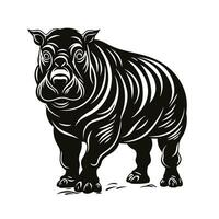 portret van een nijlpaard, vol lichaam visie, zwart en wit illustratie. gemakkelijk vector stijl, symbool van macht en kracht.
