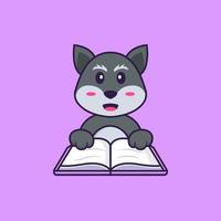 schattige vos die een boek leest. dierlijk beeldverhaalconcept geïsoleerd. kan worden gebruikt voor t-shirt, wenskaart, uitnodigingskaart of mascotte. platte cartoonstijl vector