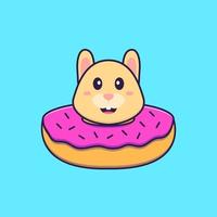 schattig konijn met een donut op zijn nek. dierlijk beeldverhaalconcept geïsoleerd. kan worden gebruikt voor t-shirt, wenskaart, uitnodigingskaart of mascotte. platte cartoonstijl vector