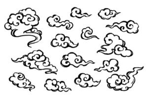 wolken krabbels, wijnoogst lijn tekening of gravure illustratie. vector
