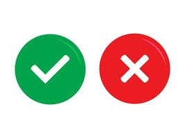 groen Kruis aan en rood kruis vinkjes in cirkel vlak pictogrammen. Ja of Nee symbool, goedgekeurd of afgekeurd icoon voor gebruiker koppel. vector