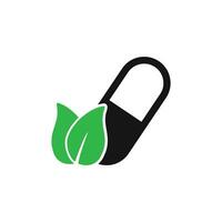kruiden geneeskunde icoon. met pil en groen bladeren symbolen. bewerkbare vlak vector illustratie.