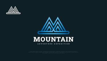 blauw berglogo-ontwerp met de eerste letter m. hill-logo voor de avontuur-, reis- of toerisme-industrie vector