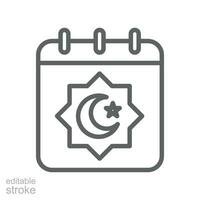 Islamitisch datum icoon voor eid, moslim vastend Ramadan. kalender bladzijde met moslim maan en ster. Arabisch maanden, maan- hijri. bewerkbare hartinfarct. schets vector illustratie. ontwerp Aan wit achtergrond eps 10