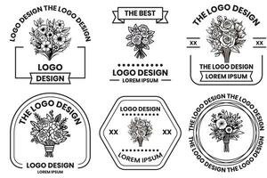 bloem en boeket logo in vlak lijn kunst stijl vector