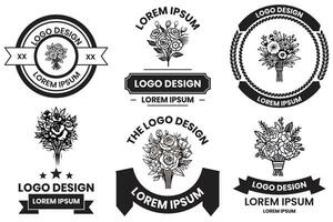 bloem en boeket logo in vlak lijn kunst stijl vector