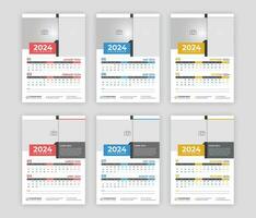 6 pagina's muur kalender 2024 gemakkelijk ontwerp zakelijke bedrijf jaar- ontwerper sjabloon set. vector