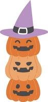 halloween pompoen gestapeld met heks hoed illustratie geïsoleerd vector