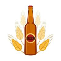 een fles van bier Aan een achtergrond van tarwe. vector illustratie.