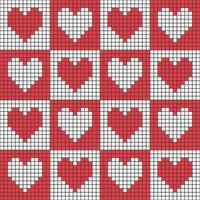 liefde hart herhaling patroon ontwerp vector achtergrond, rood en wit hart vorm in pixel doos stijl
