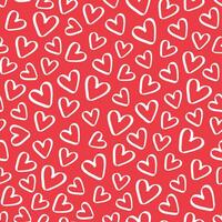 liefde hart herhaling patroon ontwerp vector achtergrond. hart vorm in wit schets stijl Aan rood achtergrond