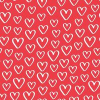 liefde hart herhaling patroon ontwerp vector achtergrond, wit hart vorm in schets stijl Aan een rood achtergrond