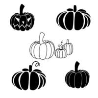 halloween pompoen zwart silhouet en lijn tekening vector reeks