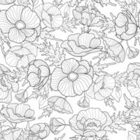 bloemen naadloos patroon. hand- getrokken schets klaprozen Aan wit achtergrond. bloemen afdrukken voor textiel, achtergronden, kleding stof en omhulsel papier vector