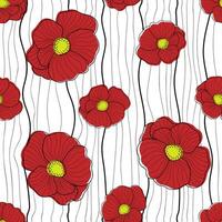 bloemen naadloos patroon. rood klaprozen Aan gestreept wit achtergrond. bloemen afdrukken voor textiel, achtergronden, kleding stof en omhulsel papier vector