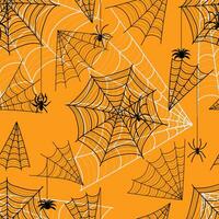 halloween naadloos patroon met spinnen en spinnenweb. elegant spookachtig vakantie structuur perfect voor geschenk inpakken, huis decor en textiel. vector