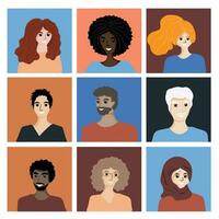 een reeks van volkeren gezichten Heren, Dames, jong en ouderen van verschillend races en landen. verscheidenheid en inclusie concept.geslacht en leeftijd diversiteit. multicultureel maatschappij vector